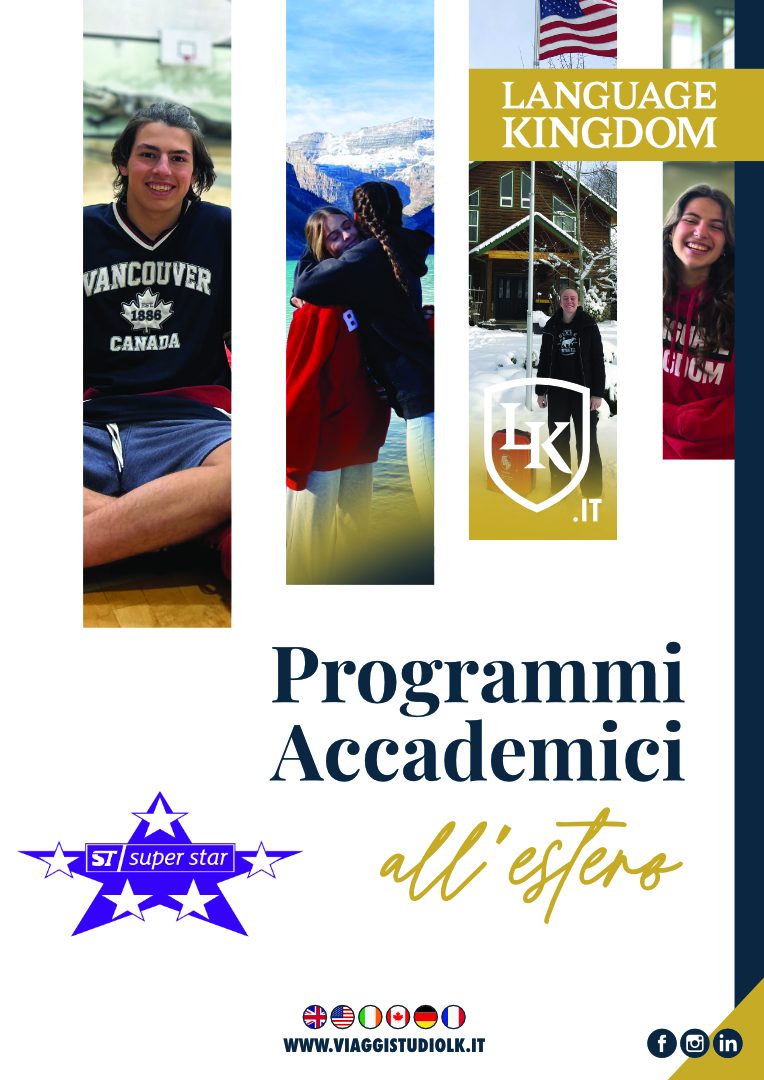 Locandina dei Programmi Accademici all'estero di Language Kingdom per l'anno 2026-2027.