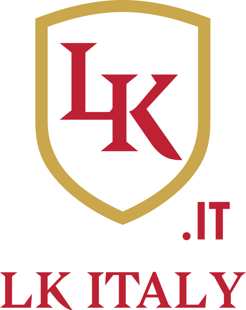 Logo di LK Italy: scudo dorato con le lettere LK in rosso e il suffisso .IT.
